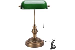 banapoy Vintage Green Glass Bankers Desk Lamp, Retro Antique Table Lamps with Pull Chain Switch, 350 Rotation Shade, E26/27 B