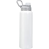 Amazon Basics Stainless Steel Insulated Water Bottle with Spout Lid – 30-Ounce, White