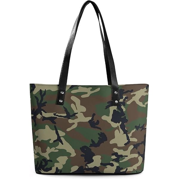 Leather Lady's Handbag,Camouflage Green Print Shoulder Bag,Tote