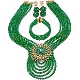 aczuv Women's Fashion Beaded Crystal Nigerian Bridal Wedding Party Necklace African Beads Jewelry Set