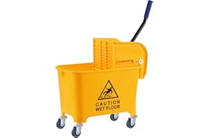 SAMGER SAMGER SAMGER S Commercial Mop Bucket with Wringer on Wheels, 5 Gallon Plastic Tandem Mopping Bucket Dirty Water Separator for Home Office Floor Cleaning, Yellow