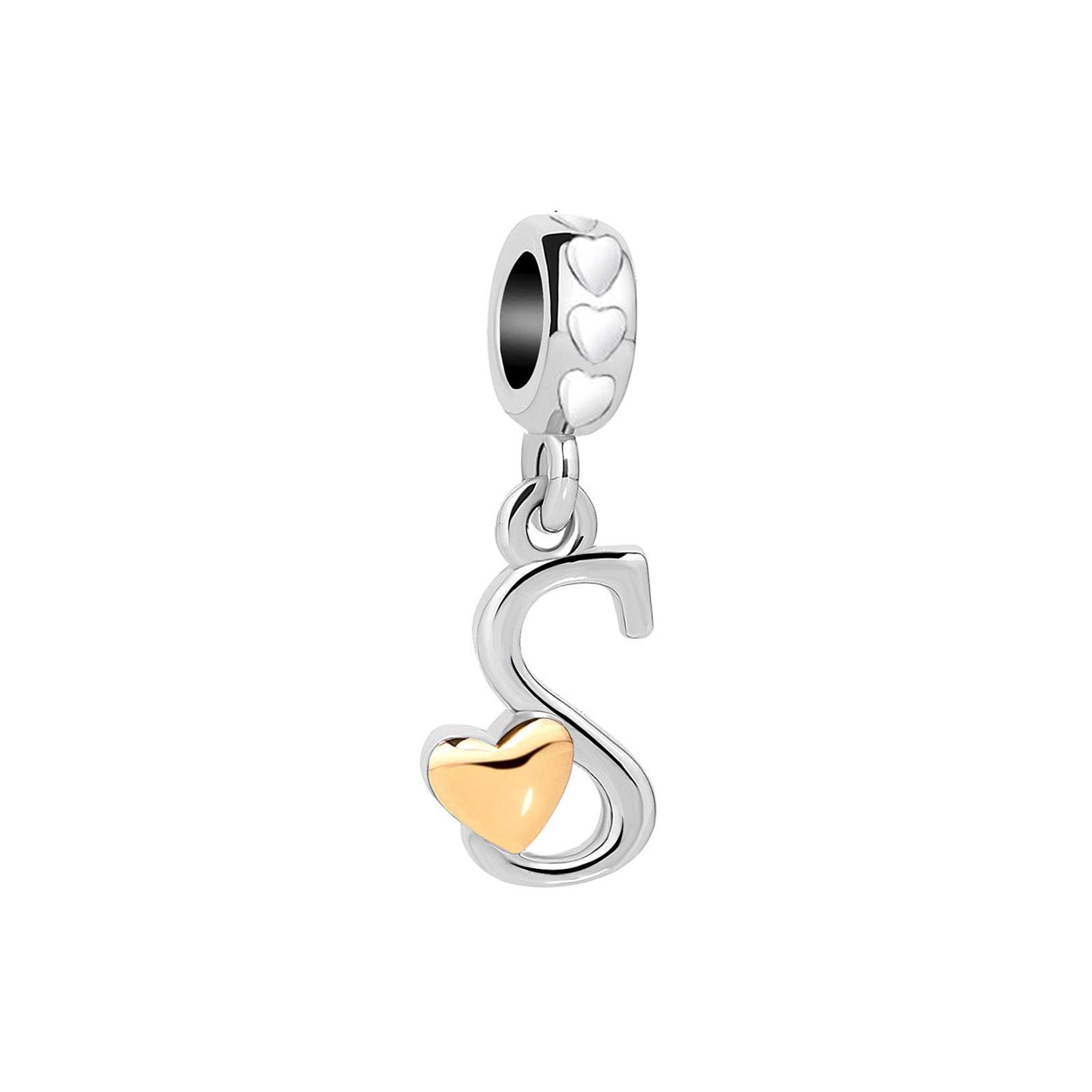 S Letter Initial Name Alphabet Love Heart Pendant Charm fits Pandora Charms Bracelets Birthday Jewellery Gift for Family Christmas Mum Granddaughter