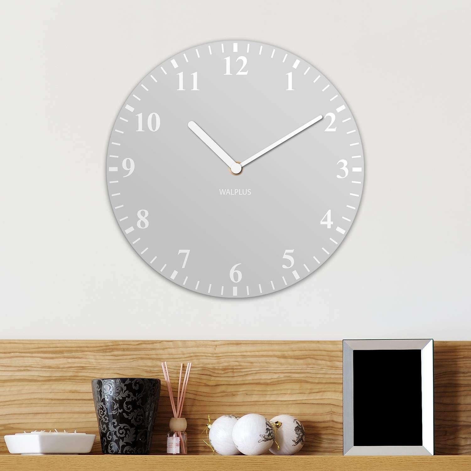 WALPLUS Light Grey MDF Wall Clock 30cm Analog Face Lightweight Decorations Classic Accents Pastel Colours Modern Home Minimalist Design Bedroom Décor Stylish Living Room Trendy Kitchen Accessories Gift Ideas, one size