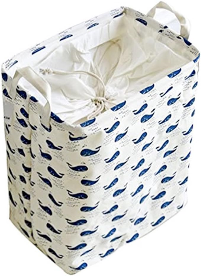Large Laundry Basket Foldable Fabric Laundry Bag, Laundry Hamper Washing Basket with Handles, Drawstring Square Cotton Linen Collapsible Laundry Storage Basket Dust-proof Waterproof. (15.7")