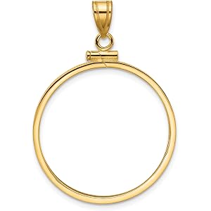 Jewelry Stores Network American Eagle Coin Bezel Pendant in 14 Karat Yellow Gold, Screw Top Reeded Edge Frame, Fits 1/10 oz,