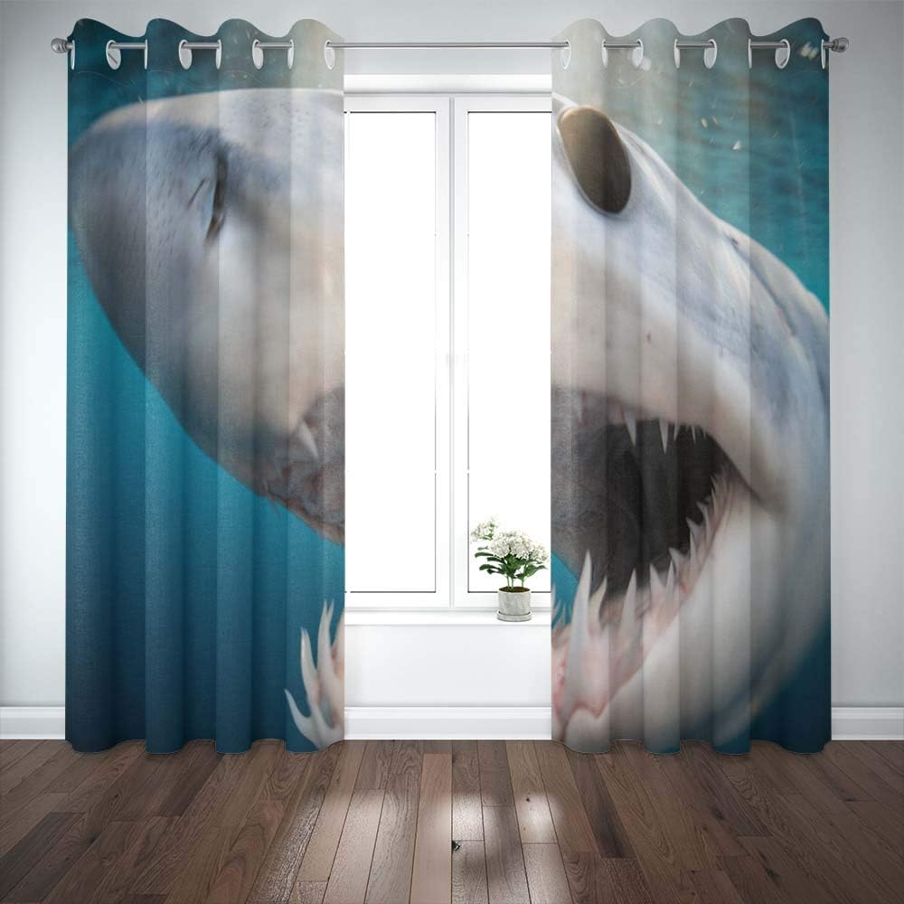 Shorping Window Curtains, Window Panels Sliding Blackout Curtains Shark Diving in The Sea of with Coast Cabo San Mexico a Mako Lucas Country Shower Curtain for Bedroom 52X63 Inches,2 Pc