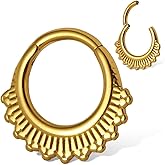 MOQIKAKA16G 8mm Floral Nose Rings Hoops, Surgical Steel Septum Rings Hoops, Hinged Segment Nose Lips Helix Cartilage Clicker Hoop Earrings for Rook Daith Tragus Piercing Rings for Women Men