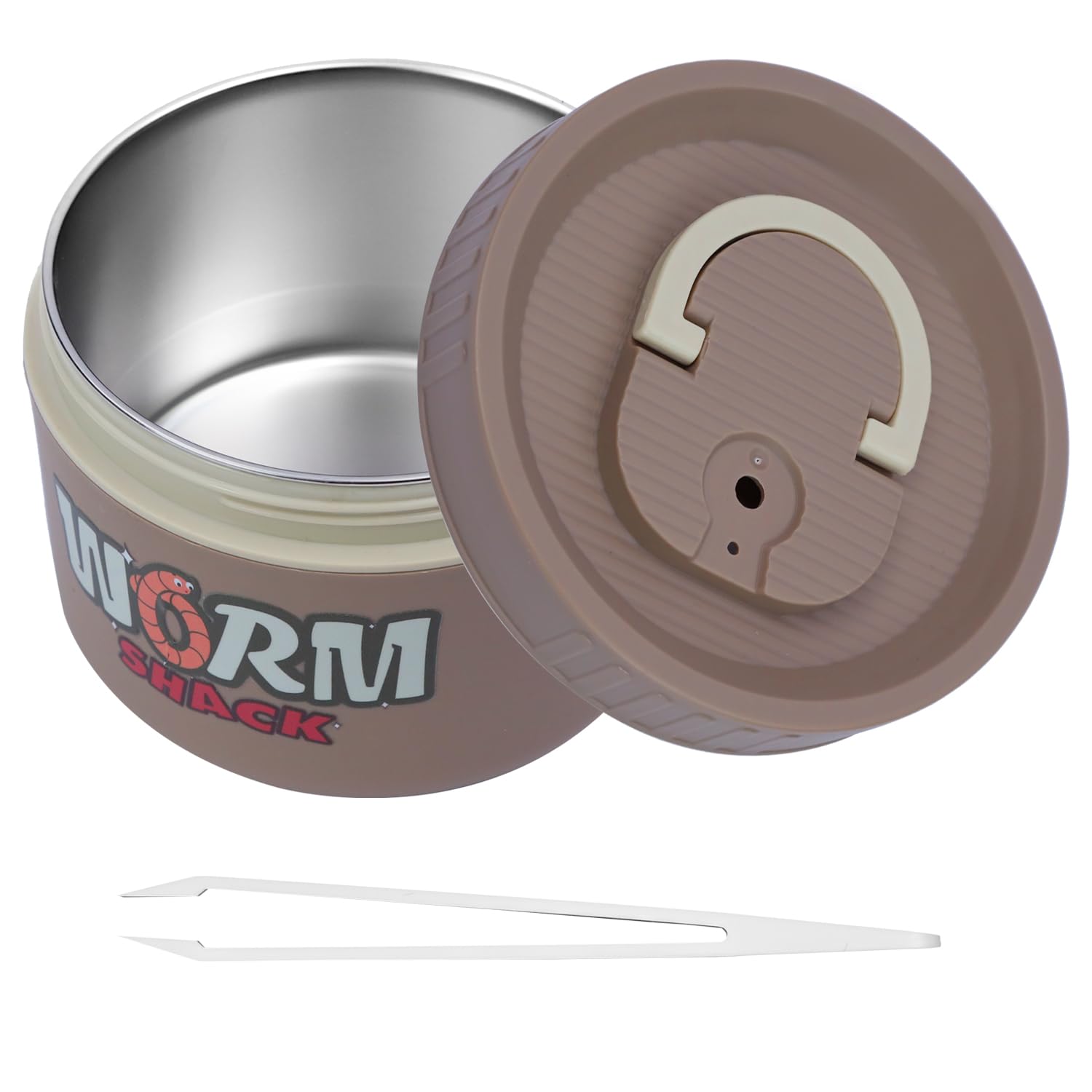Photo 1 of Fishing Bait Container, Insulated Stainless Steel, Live Bait Storage, Worm Storage Box, Nightcrawler Box, Bait Tank, Compact and Durable,Small and Portable, Keeps Bait Fresh and Alive (Khaki)