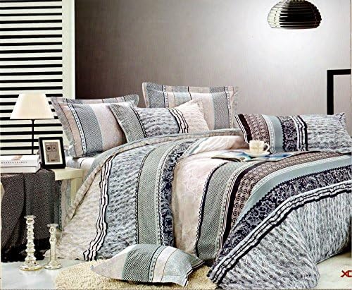 FT Home Fashion Breathable 100% Cotton Mint Blue Grey Navy Striped Printed Full/Queen Size Coverlet Bedspread Set, 3 Pieces (Q04-MTQN)