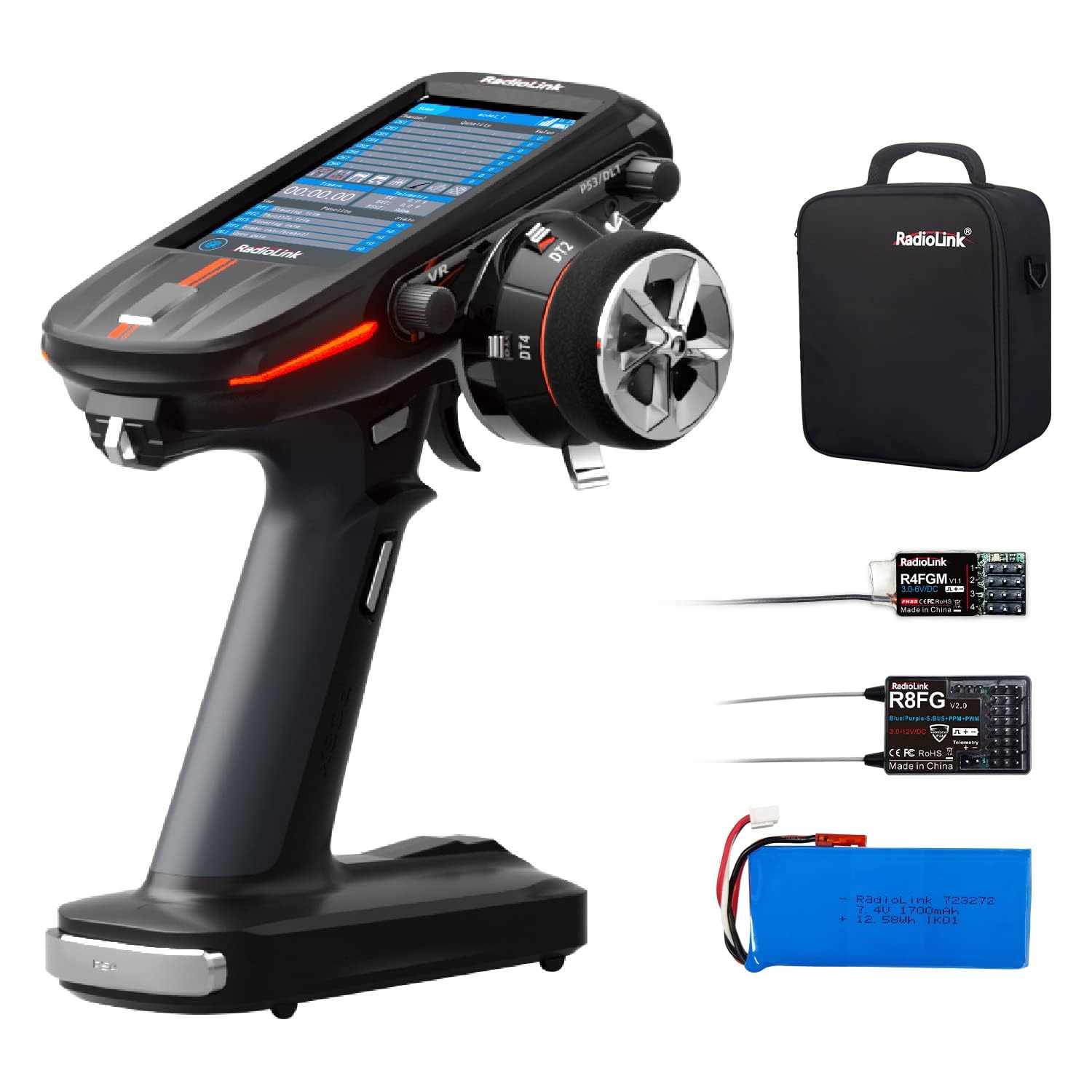 Radiolink RC8X 8 Channels 2.4G RC Transmitter and R8FG & R4FGM 2 Gyro Receivers Kit for RC Cars Crawler Drifting Boat,600M Remote,200 Models Storage,4.3" IPS Touch Screen,8 Mix Control,RC Controller