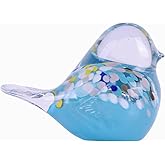 Hand-blown glass bird statue, light blue glass art bird ornament, bird statue home decor suitable for room living room coffee table office dining table centerpiece bookshelf TV cabinet decoration.
