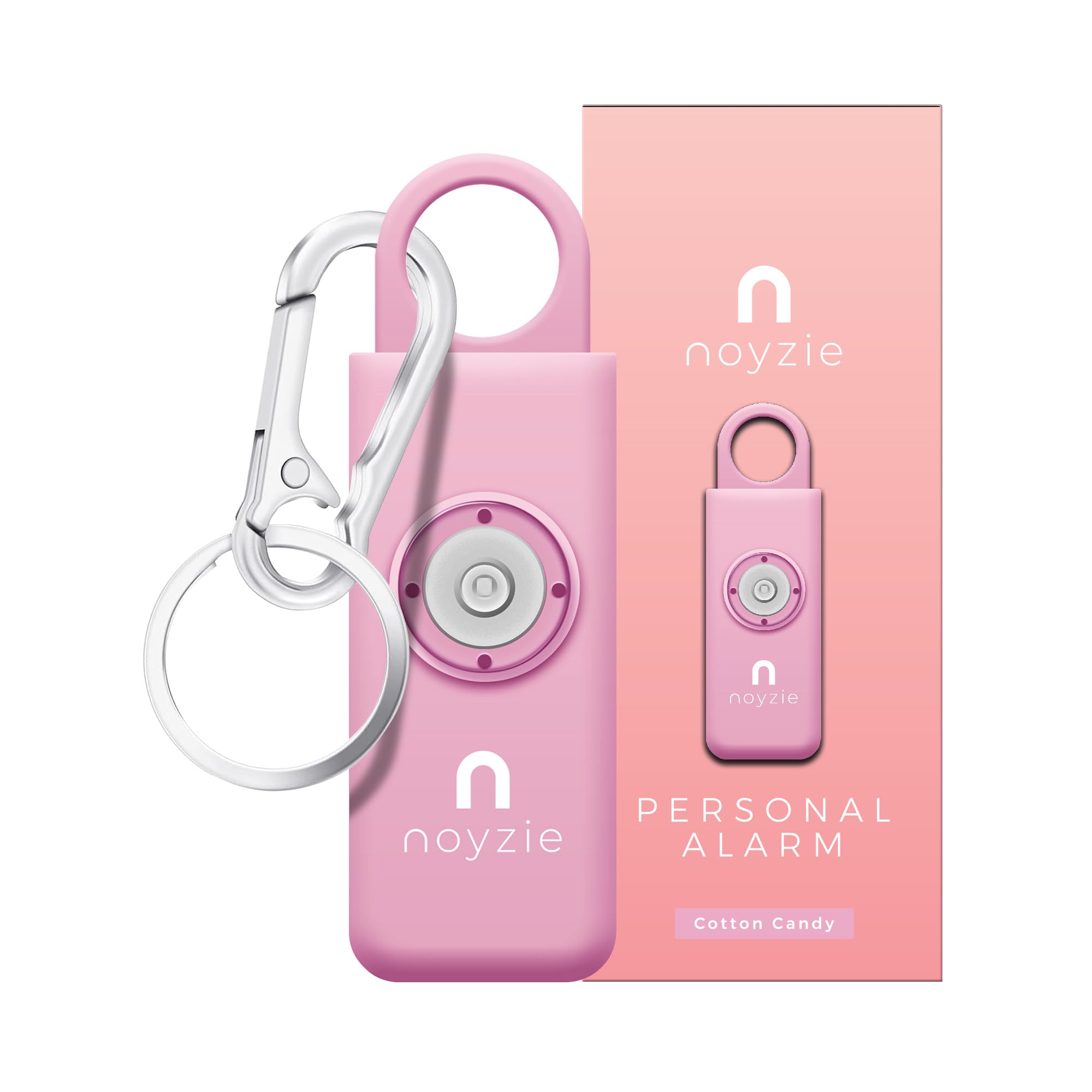 Personal Alarm NOYZIE Personal Safety Alarm with LOUD 125db Siren and 200-Lumen Strobing LED Light - Self Defence Rope Alarm Keyring Keychain for Women, Men, Elderly & Dog Walkers (Pink)