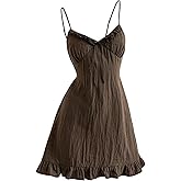 SOLY HUX Women's Ruffle Mini Dress Bow Knot V Neck Spaghetti Strap A Line Summer Cami Dresses