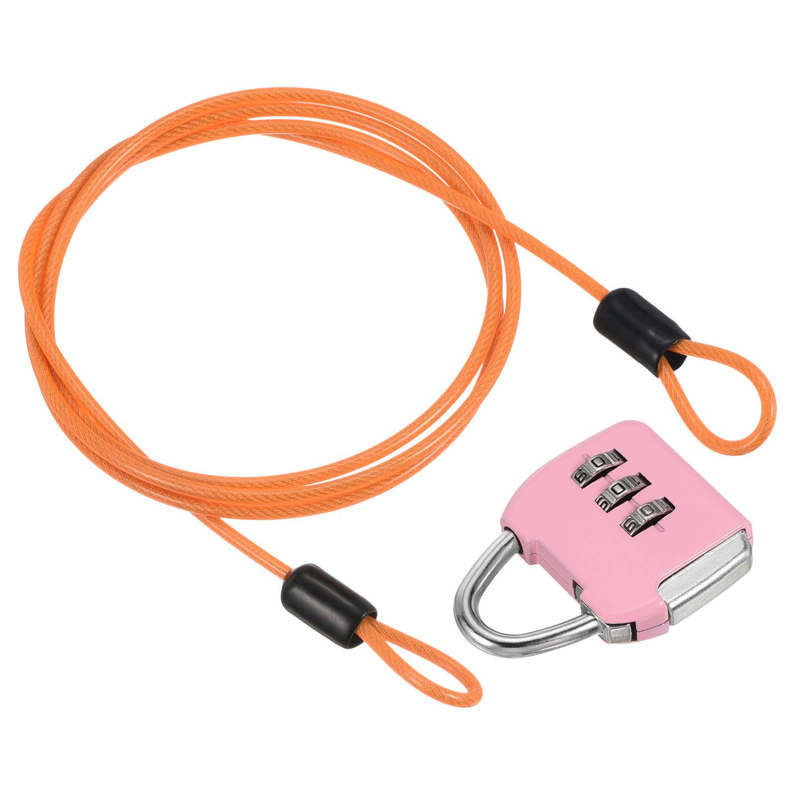 PATIKIL Security Steel Cable with 3 Digit Combination Lock, Travel Padlock 3Ft Orange Coated Safety Wire Rope Double Loop for Luggage Suitcase Pink