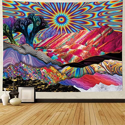 Psychedelic Tapestry Trippy Mountain Sun Tapestry Abstract Trees