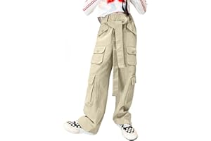 Rolanko Girls Baggy Wide Leg Cargo Pants Y2K High Waist Kids Casual Loose Trousers 4-15 Years