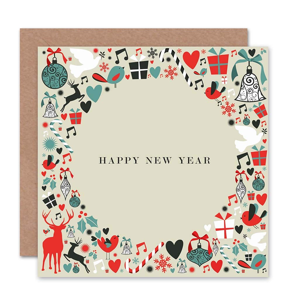 Wee Blue Coo HAPPY NEW YEAR CHRISTMAS CIRCLE BLANK GREETINGS CARD ART