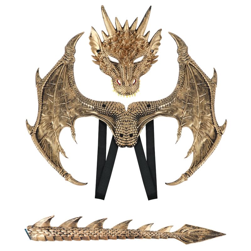 MENGKAO Dragon Costume Kids Dinosaur Wings Tail Mask Set Boys Girls Children Dress Up Dino Props for Halloween Cosplay Party