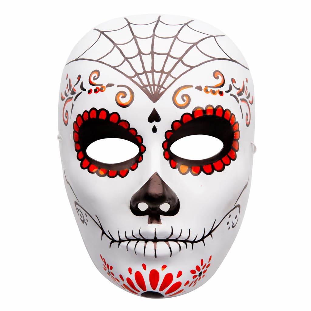 Face Mask Theatre White Decorated, Day of the Dead, Plastic