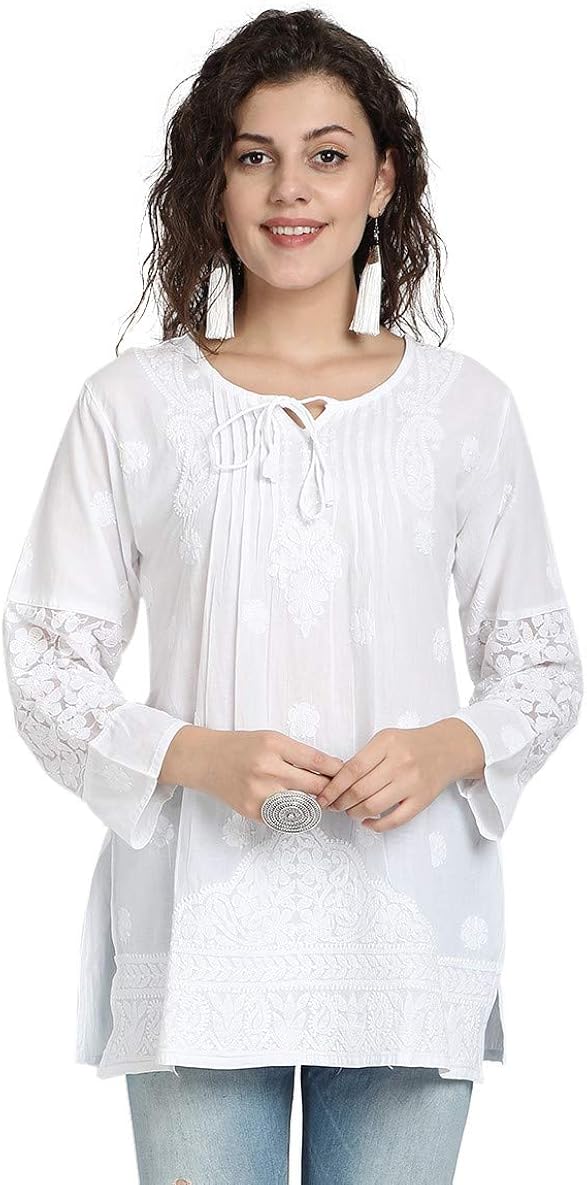 Buy indiankala4u Lucknow Chikankari Kurta Top Blouse Short Kurtis in Hand Embroider for Women 