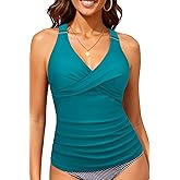 Daci Women's Tankini Top Only - Tummy Control Twist Front Swim Top Athletic Cross Back Supportive Bathing Suit 2026