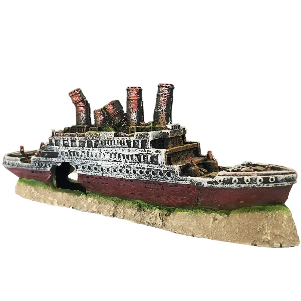 Photo 1 of SLOCME Aquarium Titanic Shipwreck Decorations - Fish Tank Resin Material Pirate Ship Decor, Titanic Sunken Ship Ornament