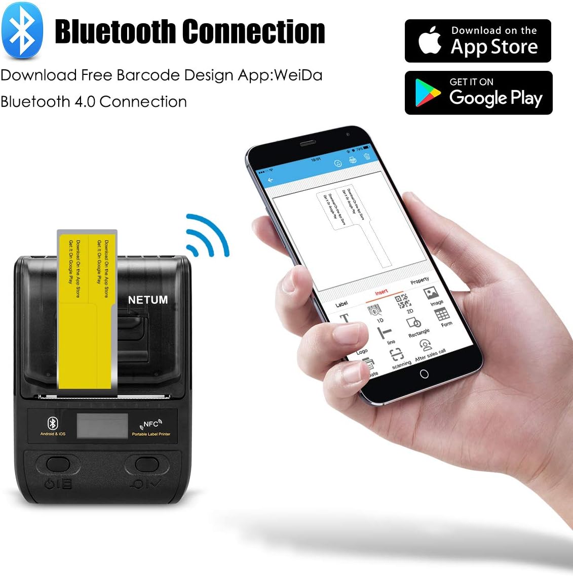 NETUM Label Maker - Portable Bluetooth Thermal Label Printer Apply to Clothing, Jewelry, Retail, Mailing, Barcode, Compatible for Android & iOS System : Electronics