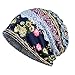 Womens Soft Cotton Boho Ethnic Flower Print Stripe Slouch Beanie Infinity Scarf