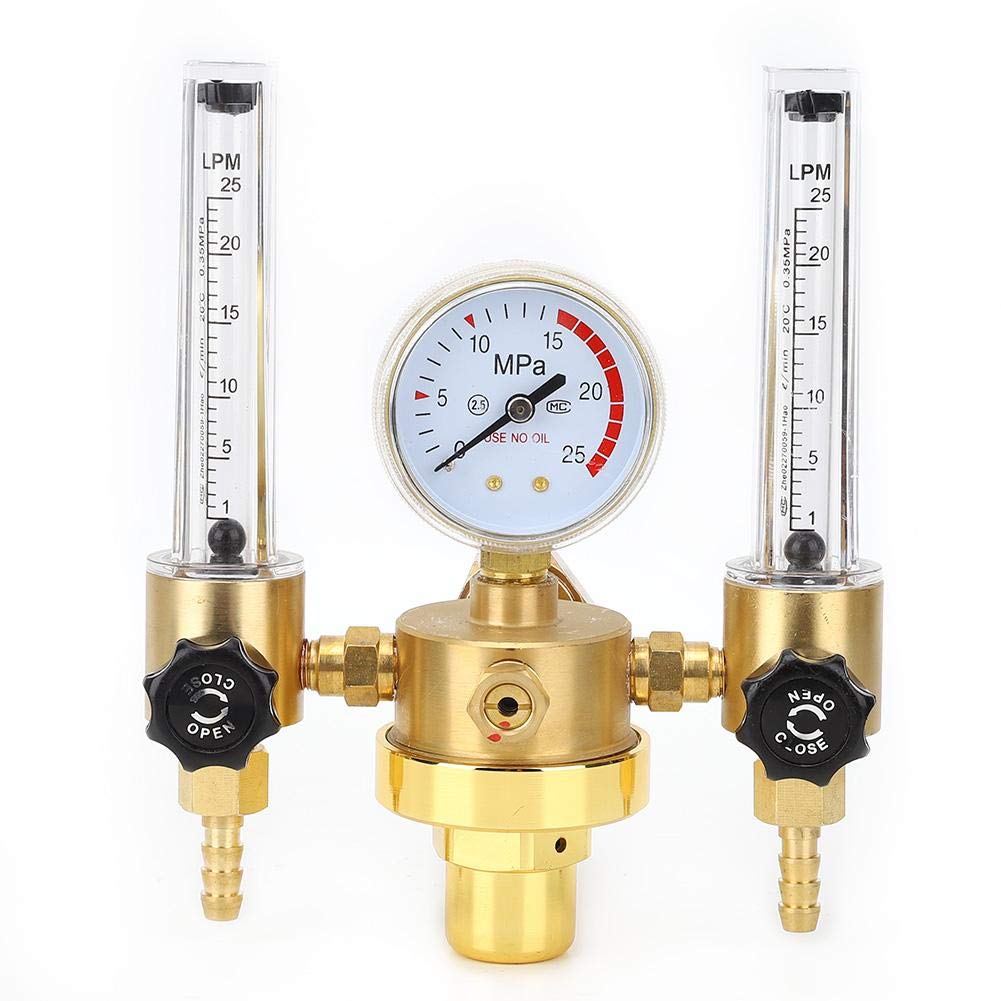 Dual Output Argon Regulator Flowmeter, Gas Pressure Reducer Argon Regulator G5/8 CGA580 for Welding Cutting(5/8 Female Thread)
