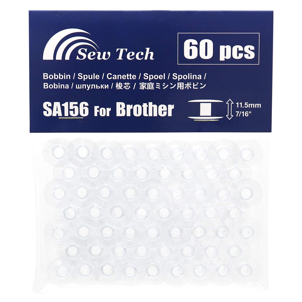 Sew Tech 60PCS SA156 Bobbins for Brother Sewing Machine XM2701 CS6000i CS7000i GX37 XR3774 CS5055PRW XR9550PRW HC1850 CS8800PRW PE800 SE600 NQ1600E Embroidery Machines etc. Plastic Class 15 Bobbin