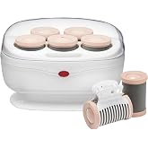Conair Jumbo Hot Rollers, Medium to Long Hair, 5-Piece, White | Velvety-flocked hair rollers with clips for a secure hold, ceramic tech for fast heat-up in 85 seconds, and a storage bin