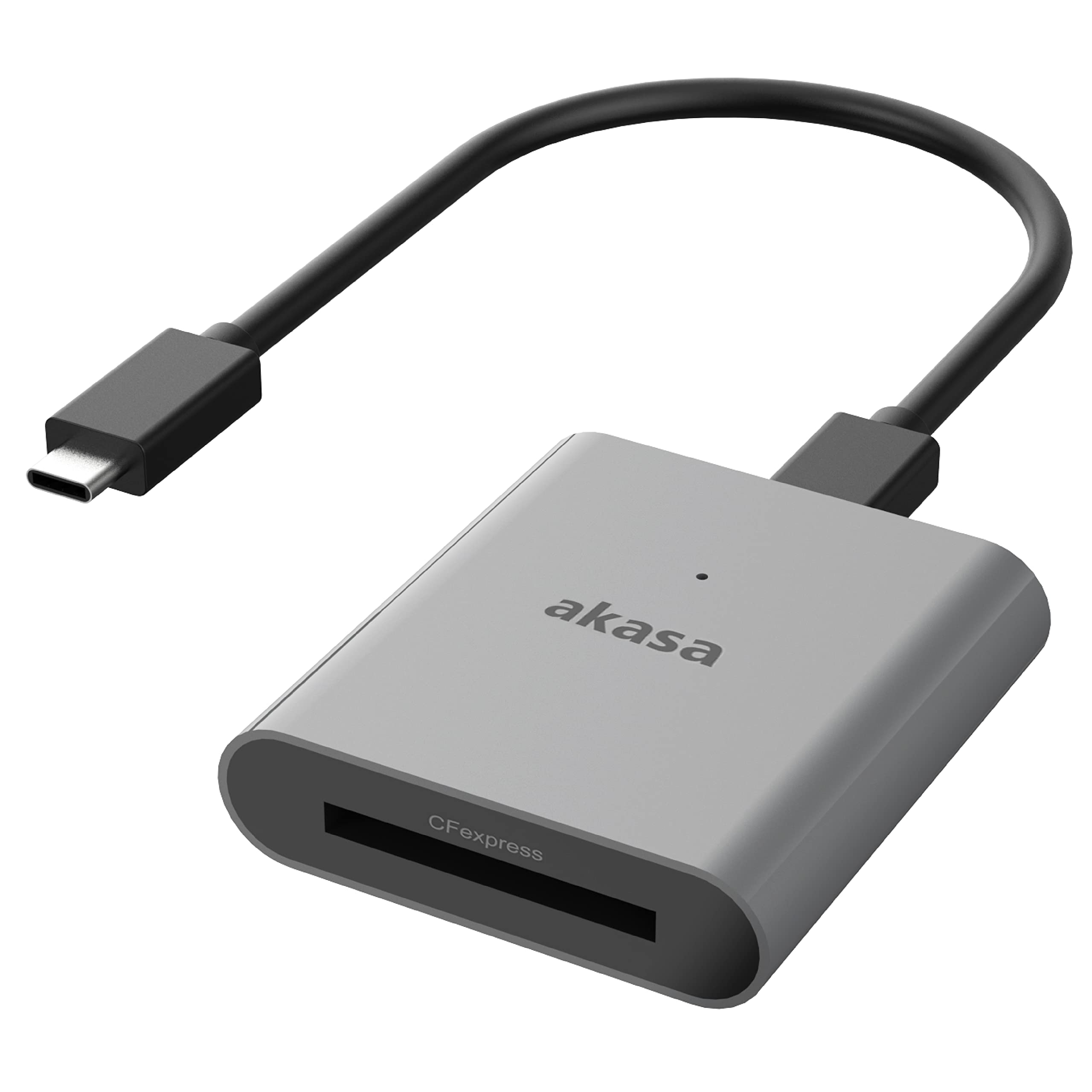 Akasa CFexpress™ 2.0 Card Reader | Aluminum CF Express B Card Reader | USB 3.2 Gen 2 Up to 10Gbps | With USB-C Cable | Built-in LED Indicator | Includes Protective Pouch | Space Grey | AK-CR-11BK