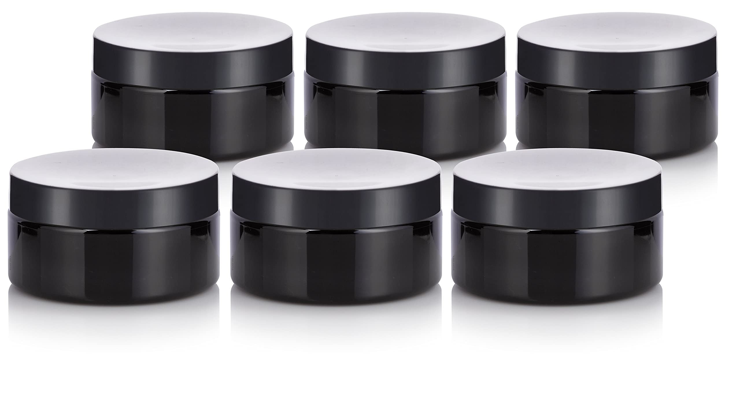 Black PET Plastic (BPA Free) Refillable Low Profile Jar 8 oz (6 Pack
