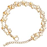 mnmoom Heart Bracelet for Women,7-8.5 Inches Adjustable Stainless Steel heart Link Chain, Silver and 14k Gold, Rose gold plating