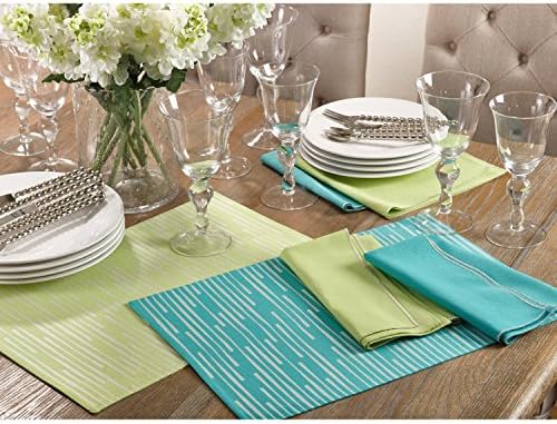 Occasion Gallery Pistachio Color Printed Line Design Dining Placemat, 13"x19" Rectangular (4 Piece).