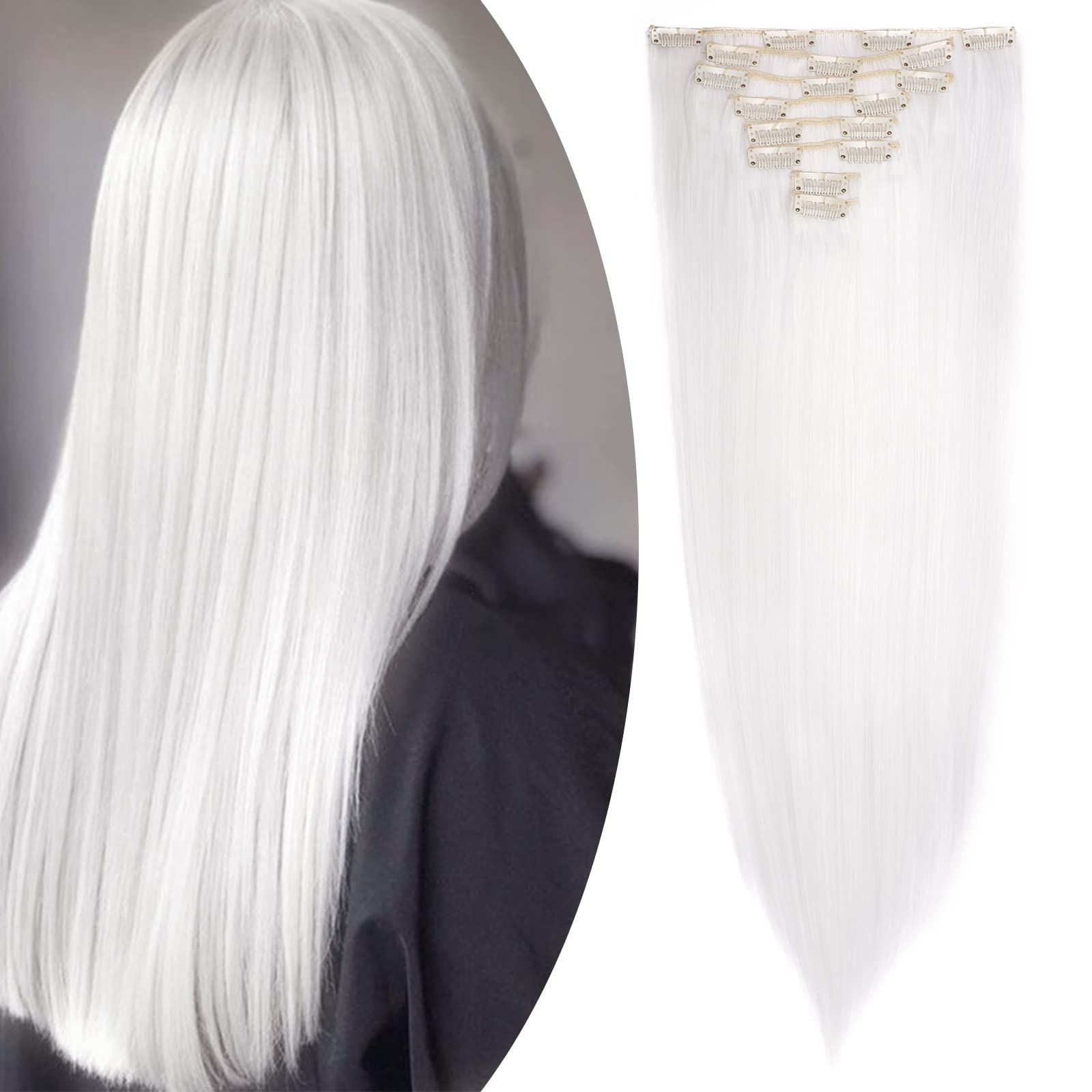 S-noilite 17-26 Inches(43-66cm) 8pcs Long Full Head Clip In Hair Extensions Extension Sexy Lady Fashion Choice 60 Colours (23 Inches-Straight, White)