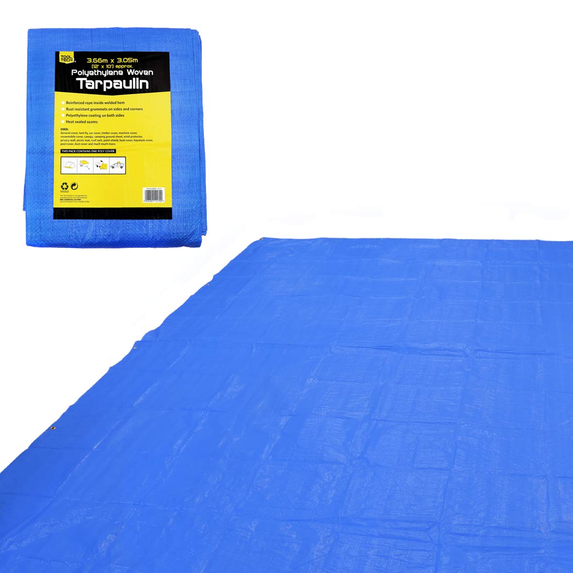 Tool Tech 12170 Polyethylene Woven Tarpaulin Universal Use Blue 12ft x 10ft