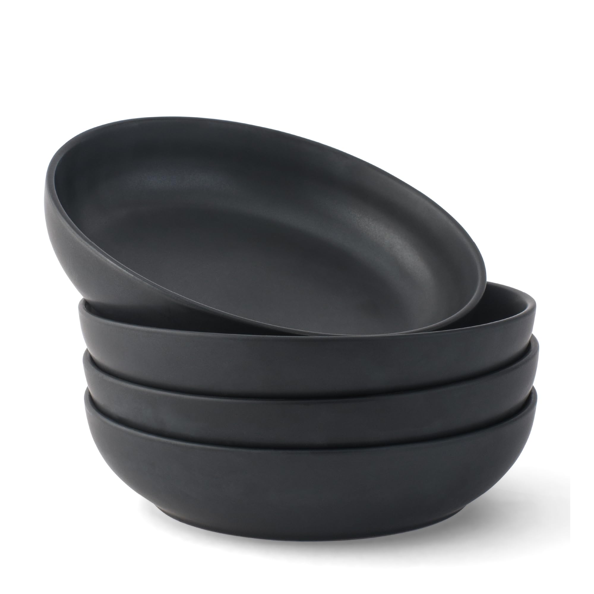 Photo 1 of JoyJolt Mesa 40oz Stoneware Serving Bowls, Pasta Bowls Set of 4, Large Salad Pho Soup Bowls for Kitchen, Dishwasher and Microwave Safe Plate Bowls, Aesthetic Kitchen Essentials - Matte Black