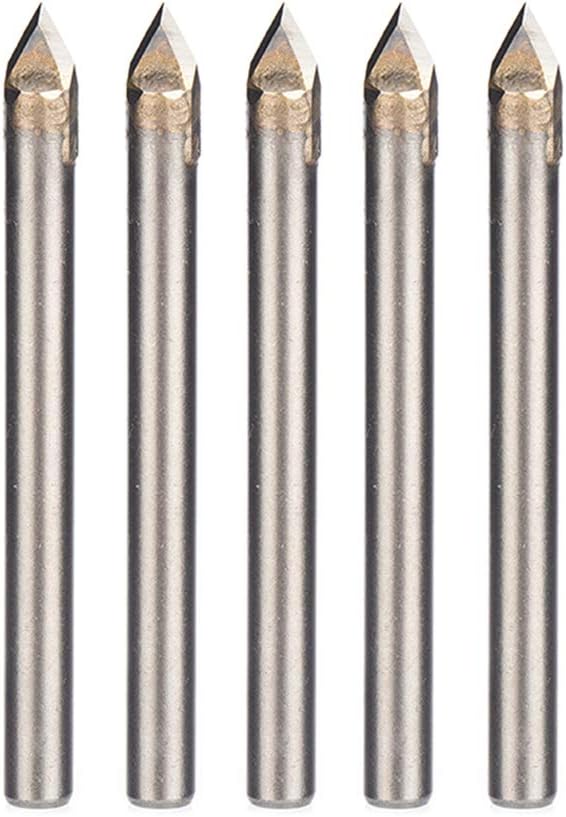 HUHAO 5PCS 60 Degree CNC Engraving Router Bit 3D Pyramid Stone Tile Carving V Bit with 6mm Shank