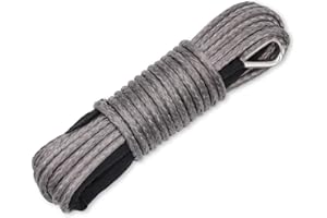 Ucreative 1/4 Inch x 50 Feet 10,000LBs Synthetic Winch Line Cable Rope with Black Protecing Sleeve for ATV UTV (Gray)