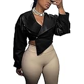 Vaceky Women's PU Leather Cropped Jacket Trench Coat Asymmetrical Short Bomber Jackets