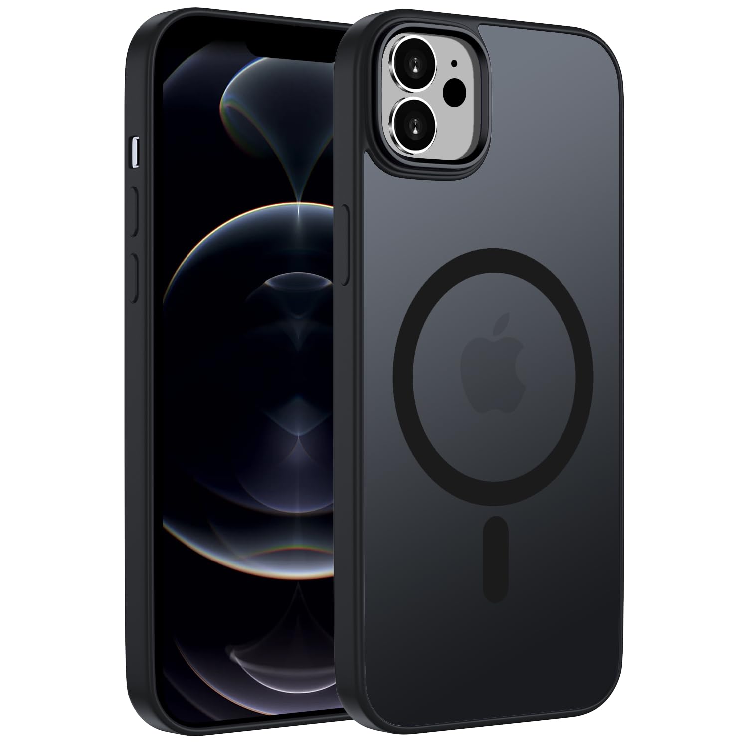 KPPIT Magnetic Case for iPhone 12/12 Pro 6.1-Inch,Compatible with MagSafe, Translucent Matte Back Slim Shockproof Phone Cover (Black) — image 1