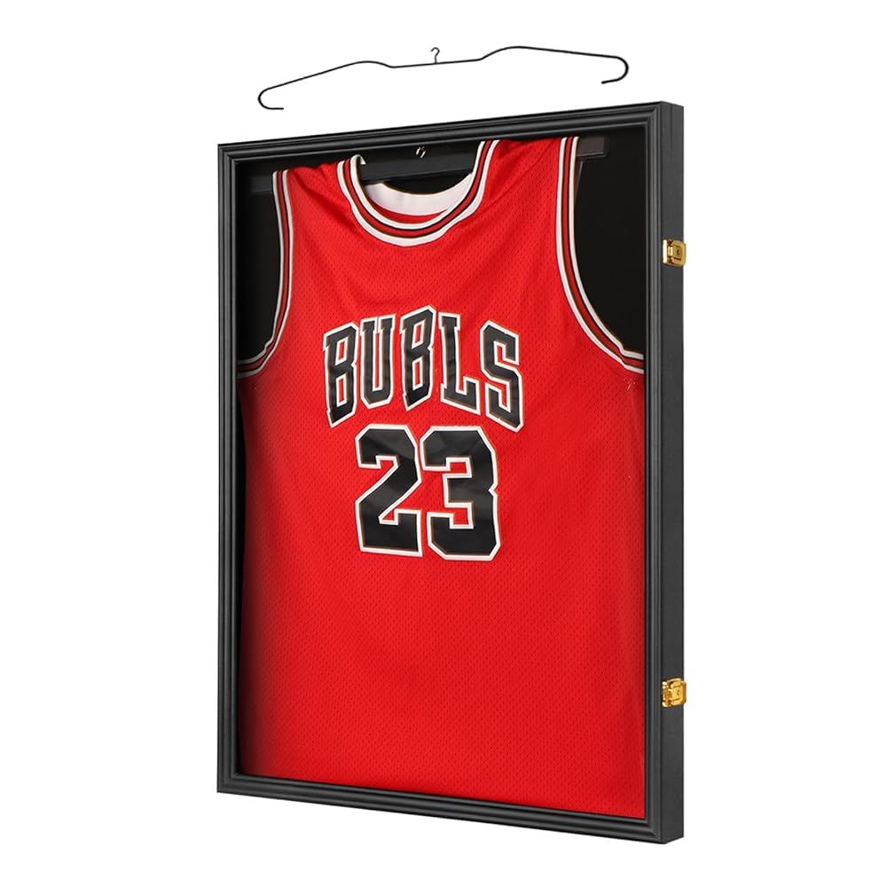 Jinchuan Jersey Frame Display Case Large Frames Shadow Box Lockable with UV Protection for Baseball Basketball Football Soccer Hockey Sport Shirt Black Image
