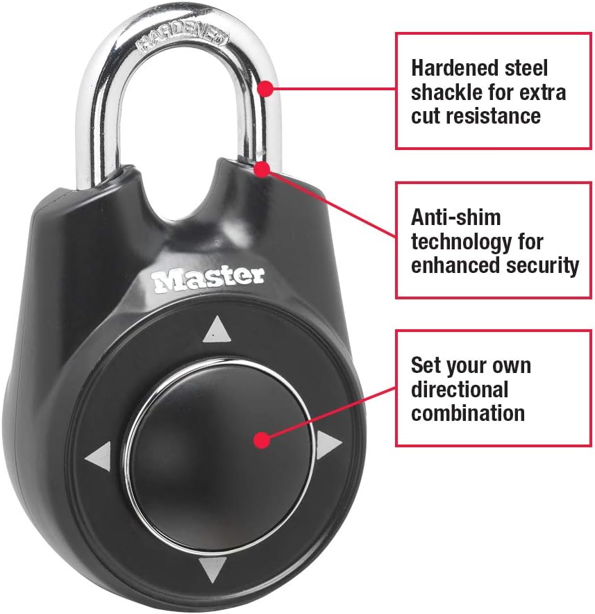 Master Lock Locker Lock 1500iD Set Your Own Directional Combination Padlock, 1 Pack, Black - - 