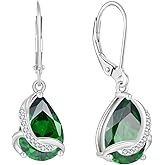 Rocayi Teardrop Earrings for Women 925 Sterling Silver Dangle Drop Leverback Earrings Birthstone Jewelry Gifts for Wife Mom Girlfriend Her