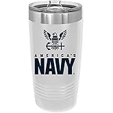 United States Navy 20oz Travel Tumbler- Stainless Steel White Coffee Mug with Acrylic Lid- Military Gear, Ideal Gift for Armed Services Veteran, Active Duty Sailor- For Office, Home, Auto