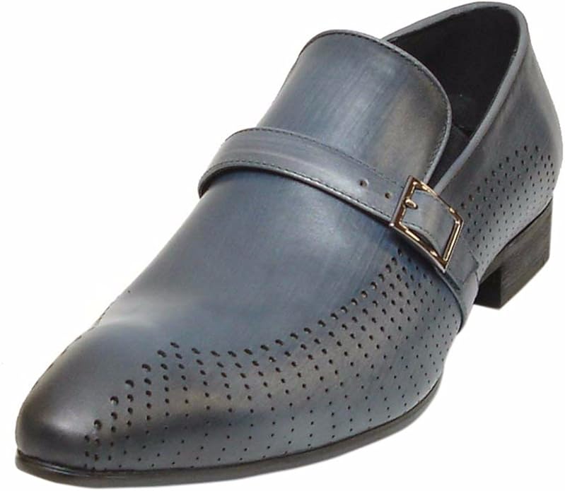 Fiesso Grey Mens Leather Monk Strap Stylish Trendy Slip On Dress Casual Shoes