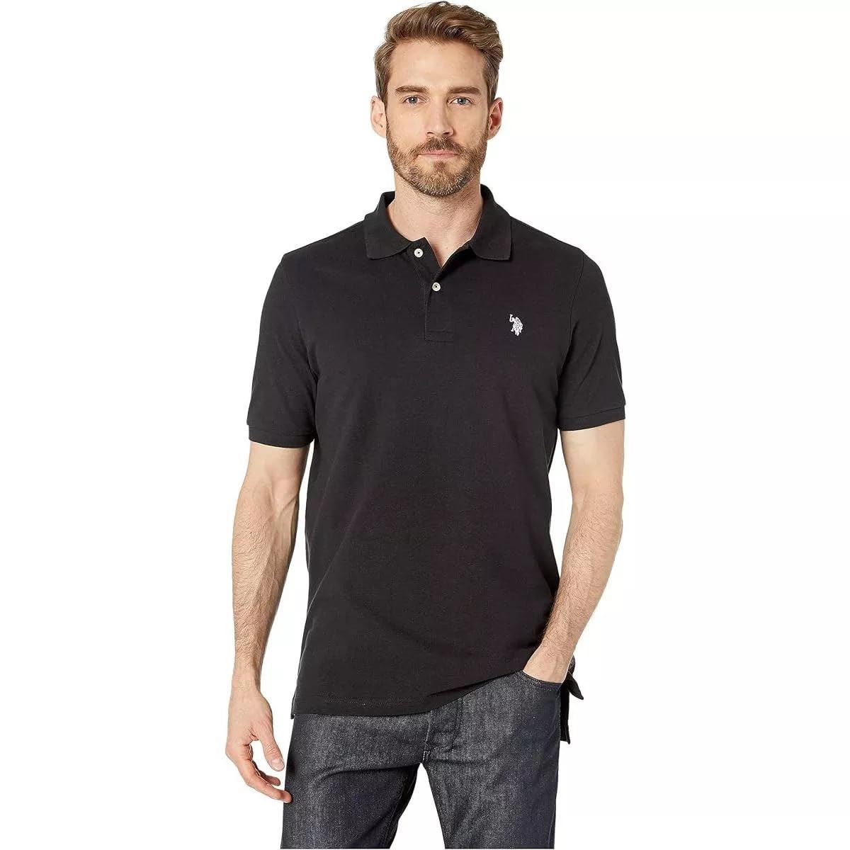 U.S. Polo Assn. Men's Classic Polo Shirt, Two-Button Closure Pique Polo Shirt, Summer Fashion Golf Shirt