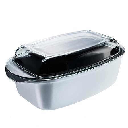 Original Steinbach Rechteckbräter Rosemond | 16x39x22 cm | weiß | Glasdeckel | Aluguss | backofengeeignet bis max. 230 °C | B