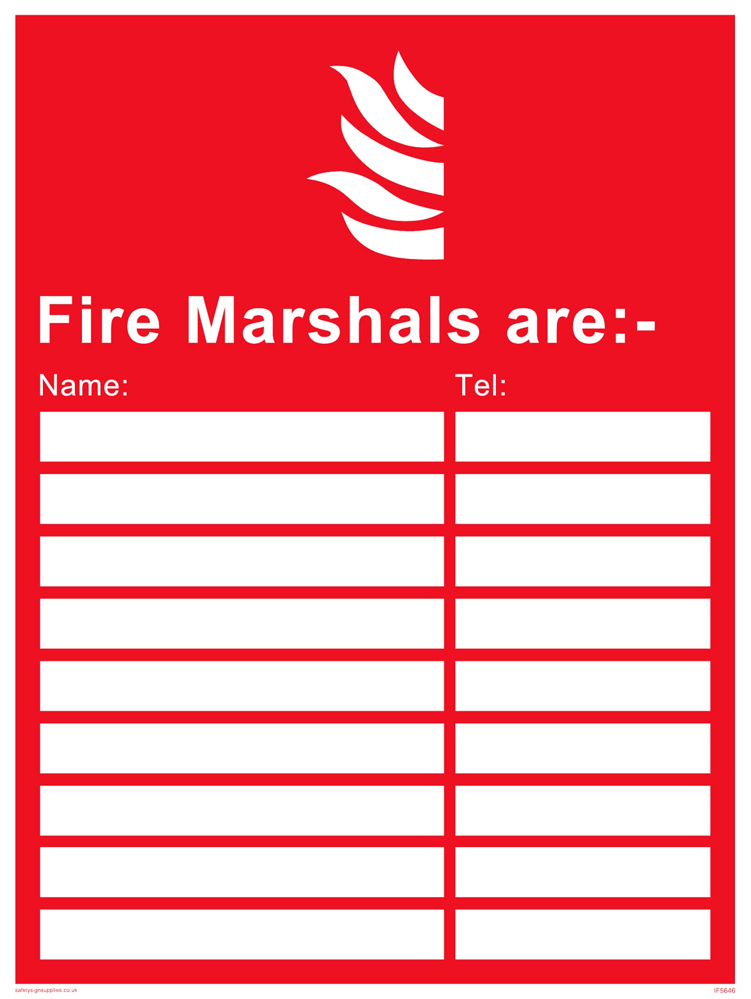 Pack of five - Fire Marshals Information Sign - 150x200mm - A5P